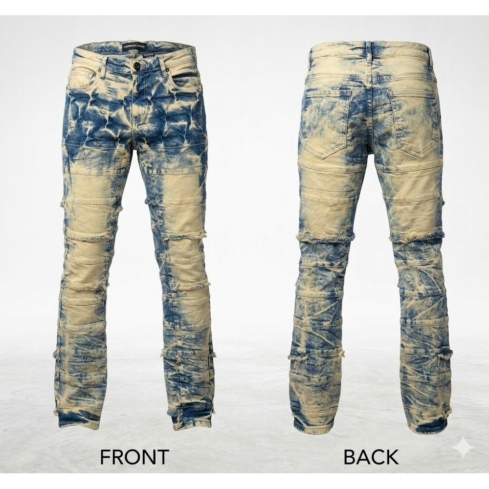 Legendary Status Men Stacked Jeans 32 Acid Wash Yellow Blue Distressed Streetwea